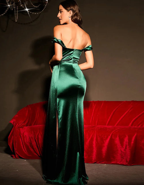 Load image into Gallery viewer, Luxury Off-Shoulder Satin Mermaid Evening Dress with Side Slit &amp; Backless Detail
