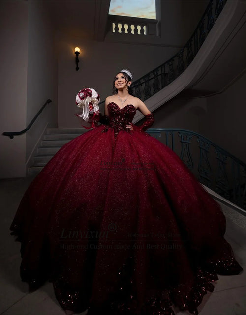 Load image into Gallery viewer, Glittering Grace: Sweetheart Sequin Princess Quinceañera Ball Gown
