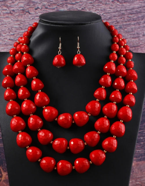 Load image into Gallery viewer, Three Layer Necklace Jewelry Set Party Wedding Bib Beads Necklace Earrings For Women Choker African Necklace Earrings Sets
