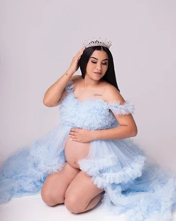 Puffy Ruffles Tulle Maternity Dress for Photoshoots & Baby Showers