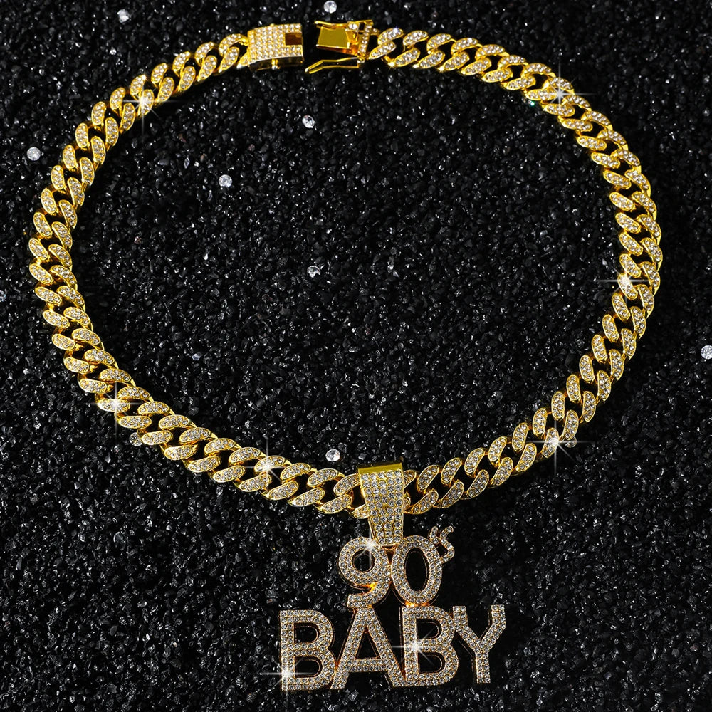 90’s Baby Bling: Rhinestone Letter Pendant with Miami Link Chain