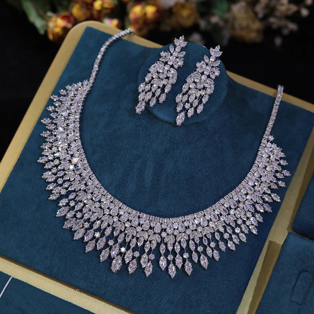 Enchanted Elegance – White Zirconia Leaf Bridal Jewelry Set