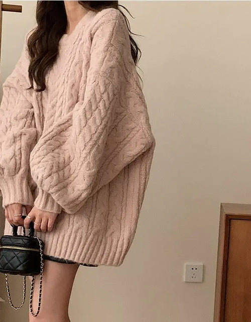 Load image into Gallery viewer, New soft glutinous knitted pullover top with lazy style Korean version loose women&#39;s sweater jacket
