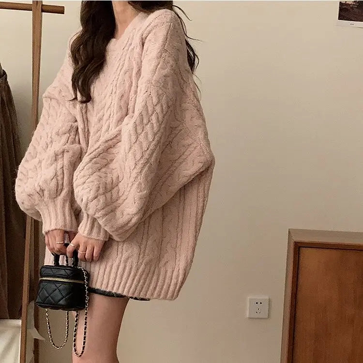 New soft glutinous knitted pullover top with lazy style Korean version loose women's sweater jacket