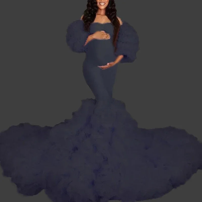 Glamorous Maternity Tulle Maxi Gown – Perfect for Photoshoots and Baby Showers