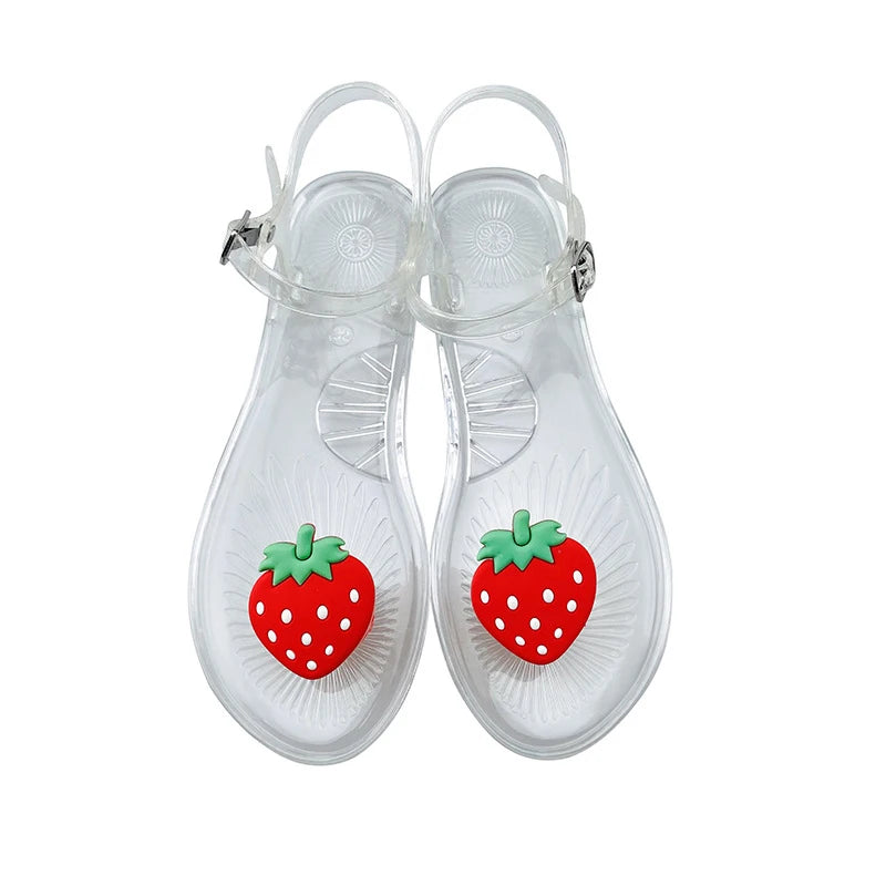 Women Fruit Jelly Sandals PVC Flat Flip-flop Sandal Ladies Summer Outdoor Fashion Non-slip Buckle Strap Beach Shoes Slides