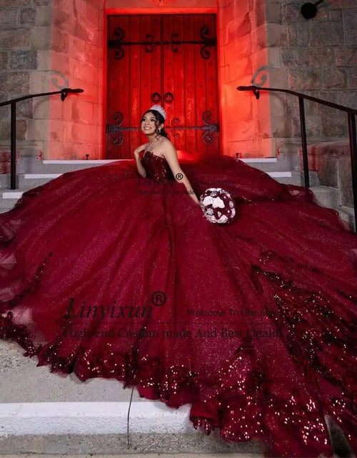 Load image into Gallery viewer, Glittering Grace: Sweetheart Sequin Princess Quinceañera Ball Gown
