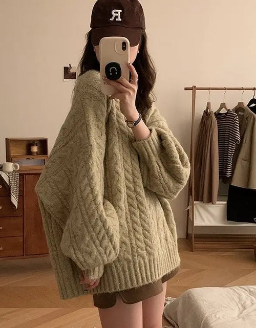 Load image into Gallery viewer, New soft glutinous knitted pullover top with lazy style Korean version loose women&#39;s sweater jacket
