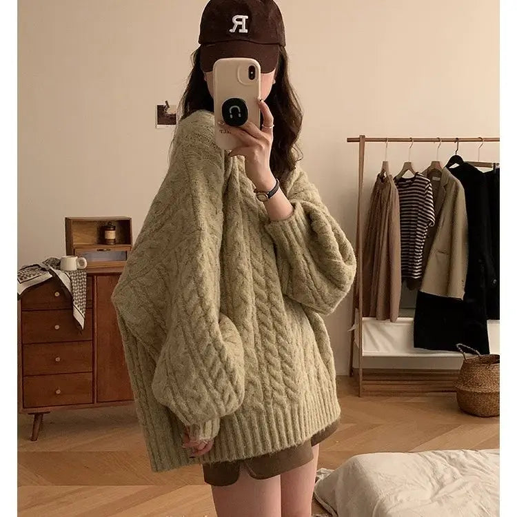 New soft glutinous knitted pullover top with lazy style Korean version loose women's sweater jacket