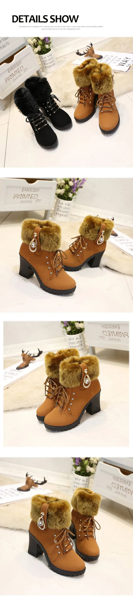 Elegant Suede High-Heel Platform Ankle Boots – Winter Must-Have