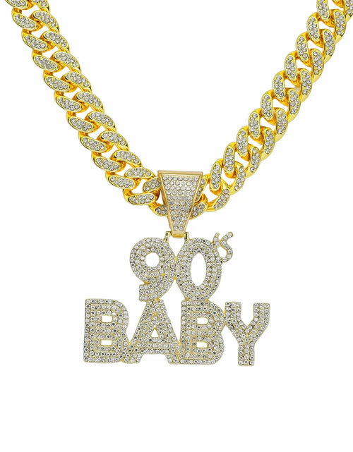 Load image into Gallery viewer, 90’s Baby Bling: Rhinestone Letter Pendant with Miami Link Chain
