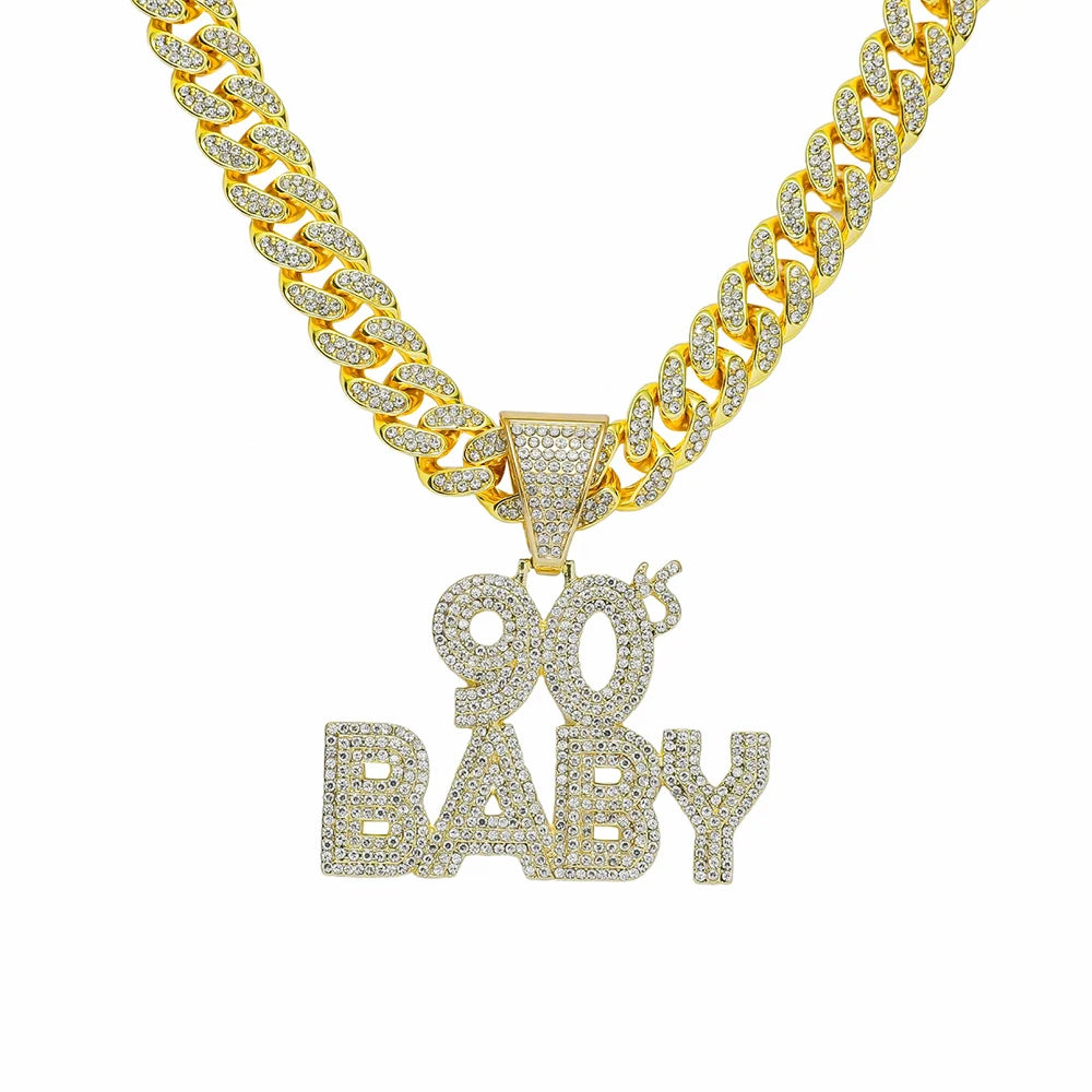 90’s Baby Bling: Rhinestone Letter Pendant with Miami Link Chain