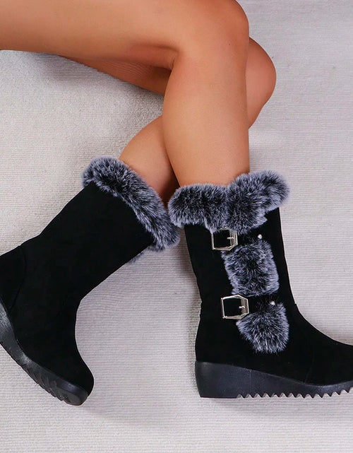 Load image into Gallery viewer, Cozy Chic: Wedge Heeled Faux Fur Winter Boots for Style &amp; Warmth
