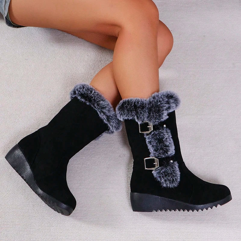 Cozy Chic: Wedge Heeled Faux Fur Winter Boots for Style & Warmth