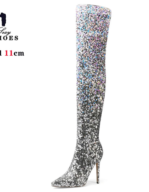 Load image into Gallery viewer, Shimmer &amp; Stride: Gradient Sequin Over-the-Knee Boots with 11CM Heels
