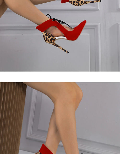 Load image into Gallery viewer, Sexy Red Lace-Up Slingback High Heels – Leopard Print Pumps for Summer Parties &amp; Proms
