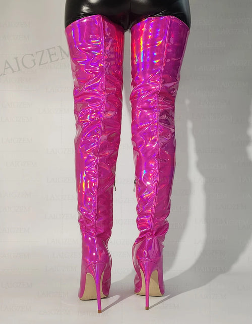 Load image into Gallery viewer, Holographic Glam: LAIGZEM Thigh-High Boots with High Heels
