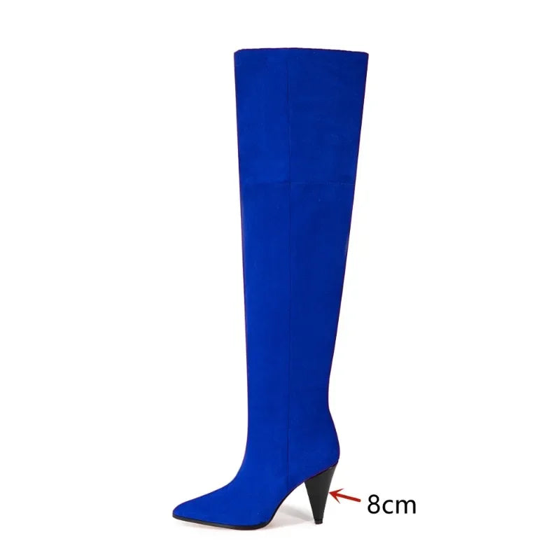 European and American Style Suede Tapered and Comfortable Sleeve Straight Over Knee Long Boots for Women's Fashion Runway Boots