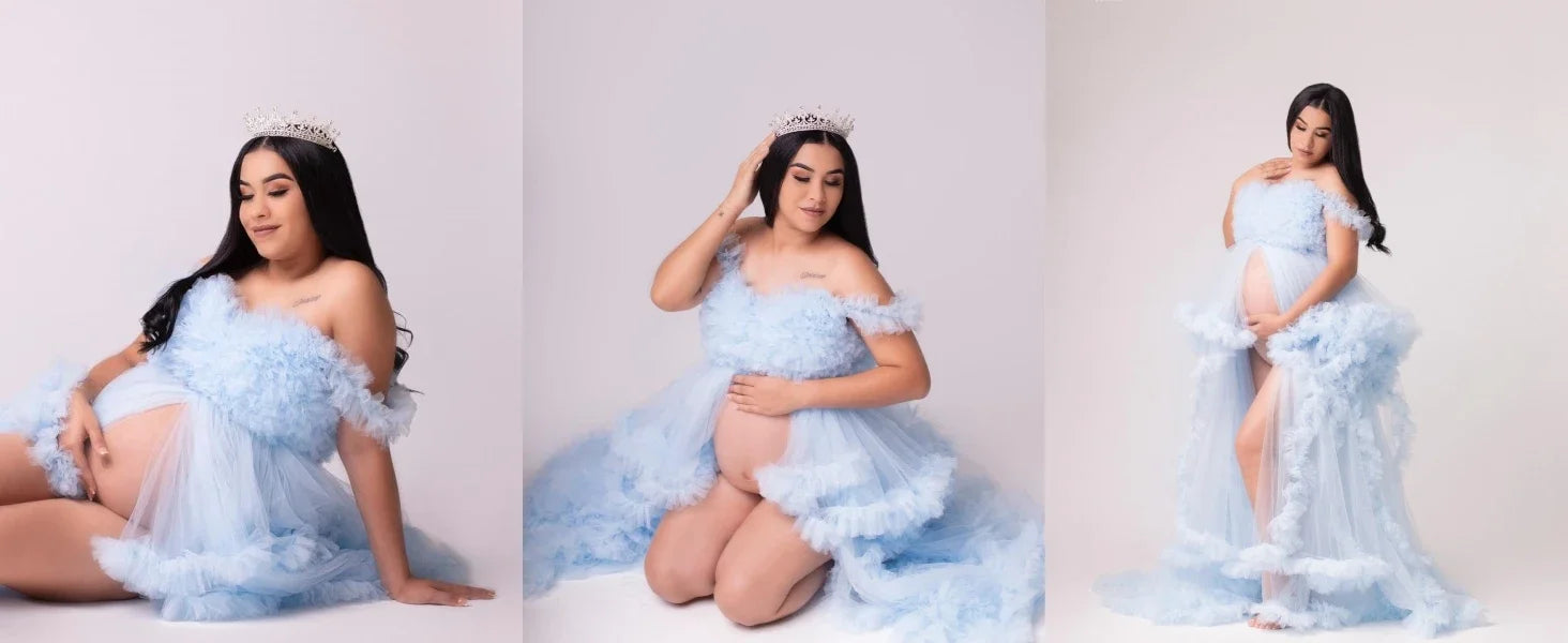 Puffy Ruffles Tulle Maternity Dress for Photoshoots & Baby Showers