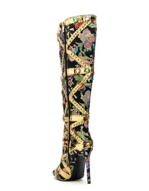 Load image into Gallery viewer, Vibrant Elegance: Colorful Rhinestone Embroidered Mid-Length Ethnic Boots
