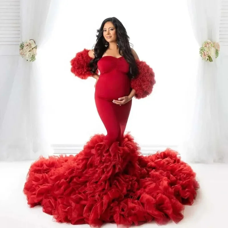 Glamorous Maternity Tulle Maxi Gown – Perfect for Photoshoots and Baby Showers