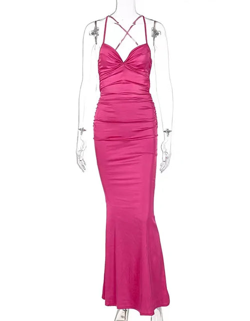 Load image into Gallery viewer, Sexy Lace-Up Backless Satin Maxi Dress – Solid Bodycon Evening Party Dress for Women
