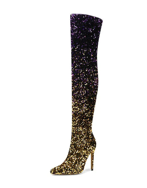 Load image into Gallery viewer, Shimmer &amp; Stride: Gradient Sequin Over-the-Knee Boots with 11CM Heels
