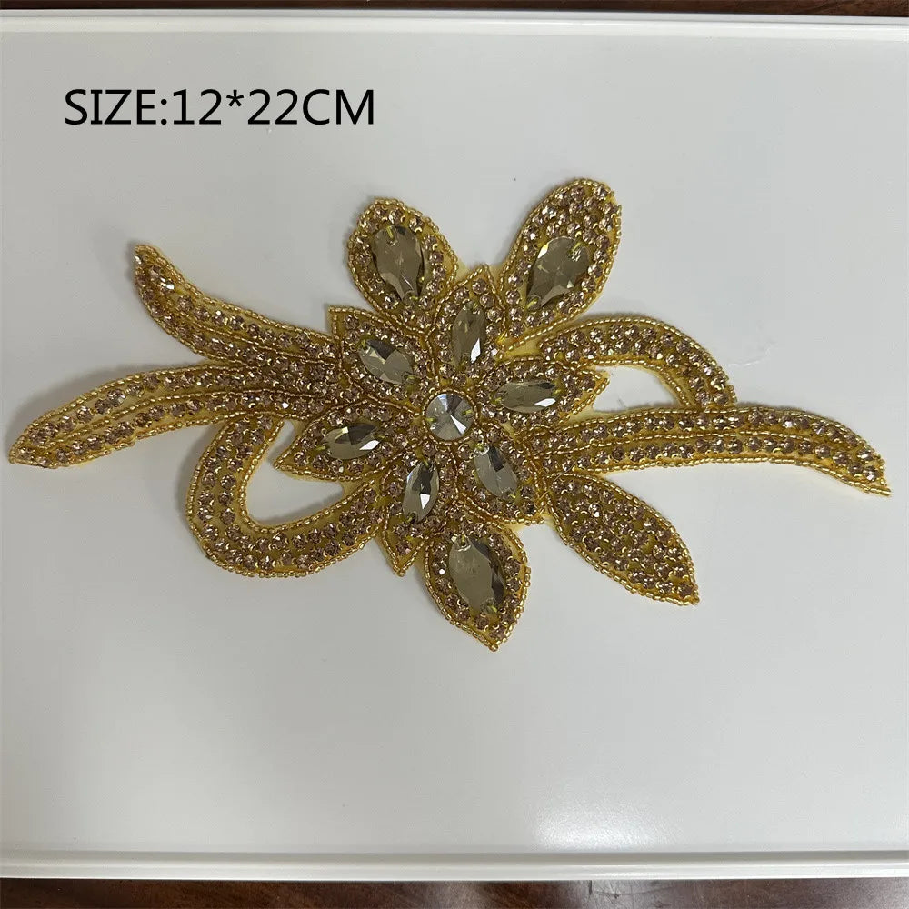 AB Silver Rhinestone Flower Applique – Elegant Iron-On/Sew-On Decoration for Wedding Dresses & Clothes