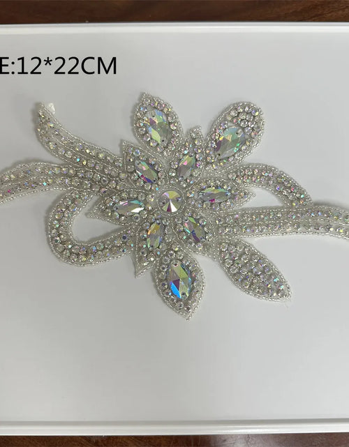 Load image into Gallery viewer, AB Silver Rhinestone Flower Applique – Elegant Iron-On/Sew-On Decoration for Wedding Dresses &amp; Clothes
