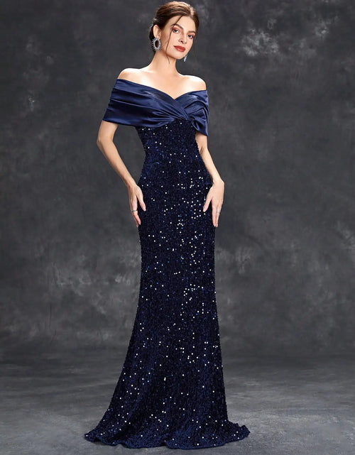 Load image into Gallery viewer, Elegant Velvet Sequin Fishtail Evening Gown – Perfect for Every Occasion
