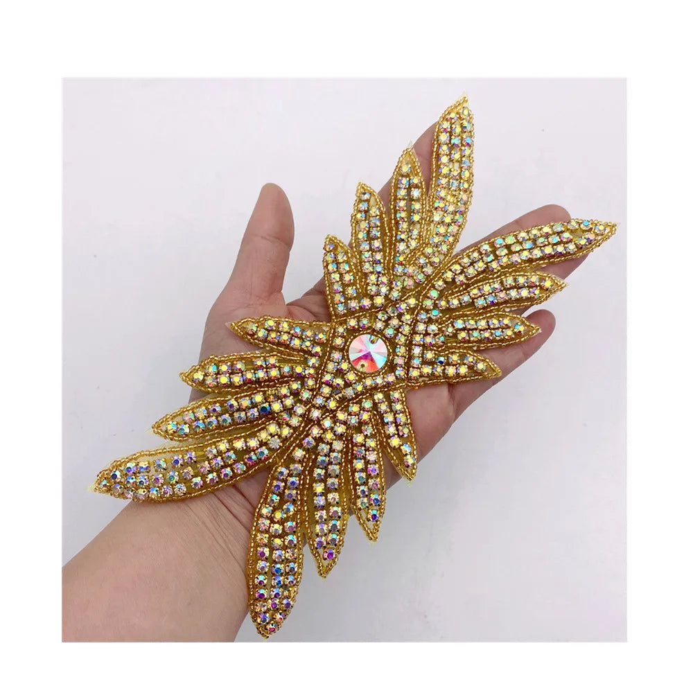 AB Silver Rhinestone Flower Applique – Elegant Iron-On/Sew-On Decoration for Wedding Dresses & Clothes