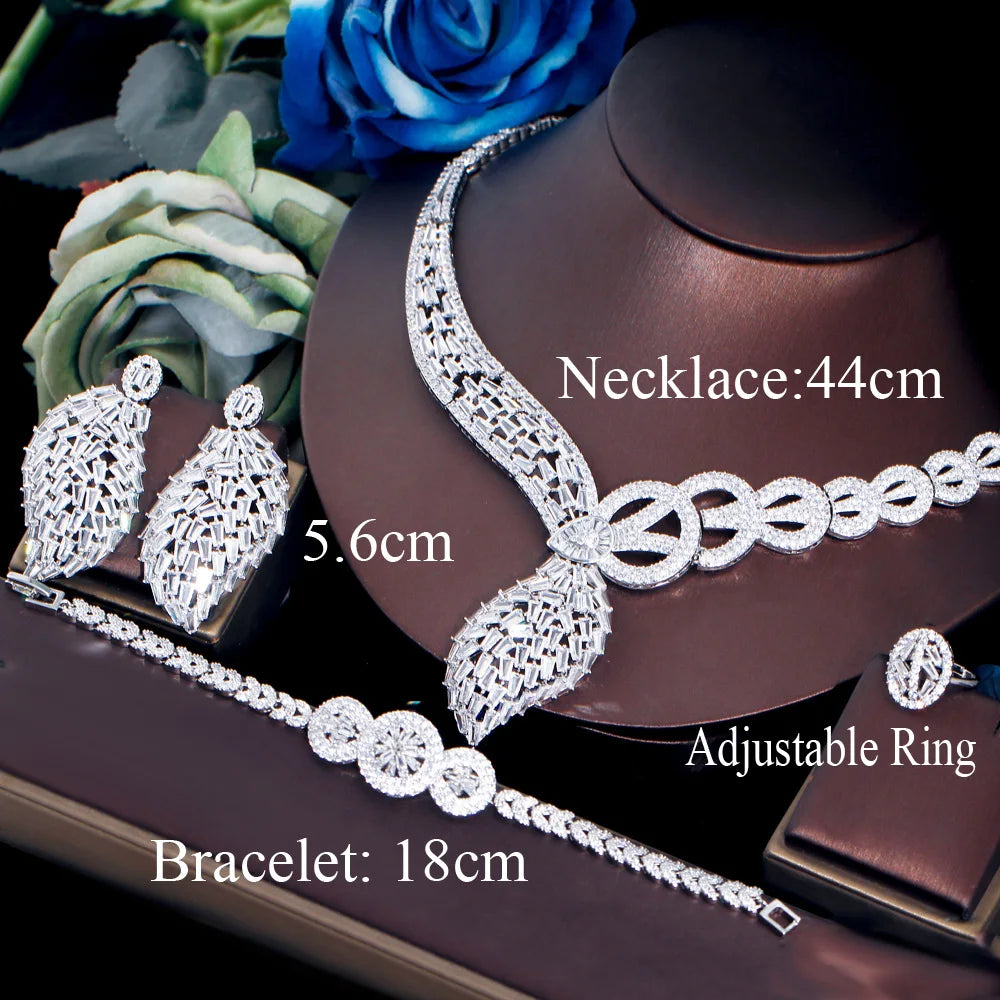 4pcs Brilliant Cubic Zirconia Stone Luxury African Dubai Bridal Jewelry Set for Women – Party Dress Accessories