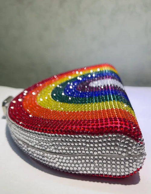 Load image into Gallery viewer, Rainbow Crystal Half-Moon Clutch – Luxury Rhinestone Evening Bag for Weddings &amp; Parties
