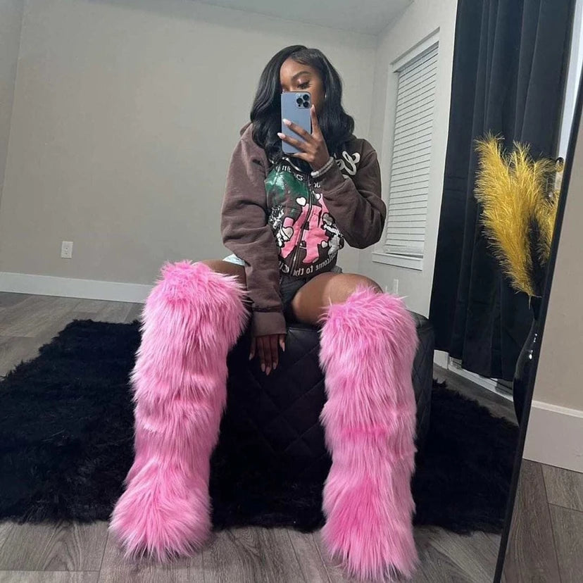 Cozy Glam: Thigh-High Faux Fur Winter Boots