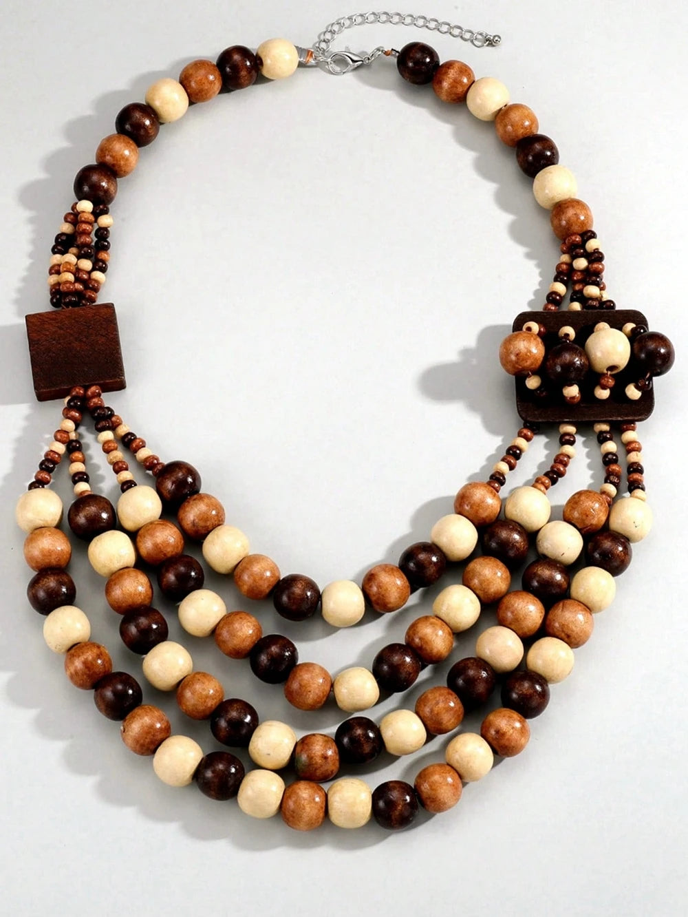 African Ethnic Jewelry Handmade Wooden Bead Beaded Statement Necklace For Women Party Accessories