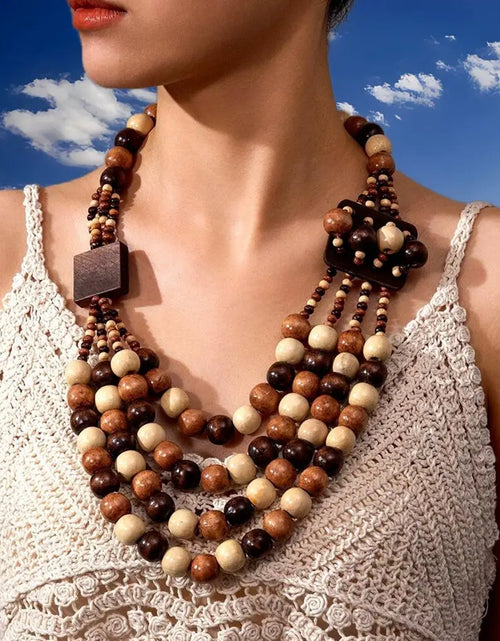 Load image into Gallery viewer, African Ethnic Jewelry Handmade Wooden Bead Beaded Statement Necklace For Women Party Accessories
