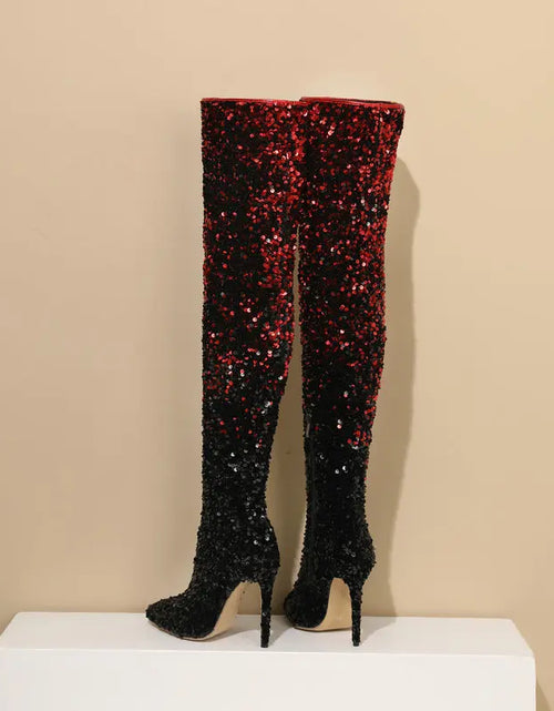 Load image into Gallery viewer, Shimmer &amp; Stride: Gradient Sequin Over-the-Knee Boots with 11CM Heels
