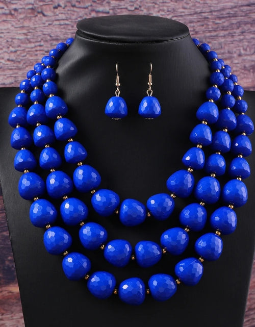 Load image into Gallery viewer, Three Layer Necklace Jewelry Set Party Wedding Bib Beads Necklace Earrings For Women Choker African Necklace Earrings Sets
