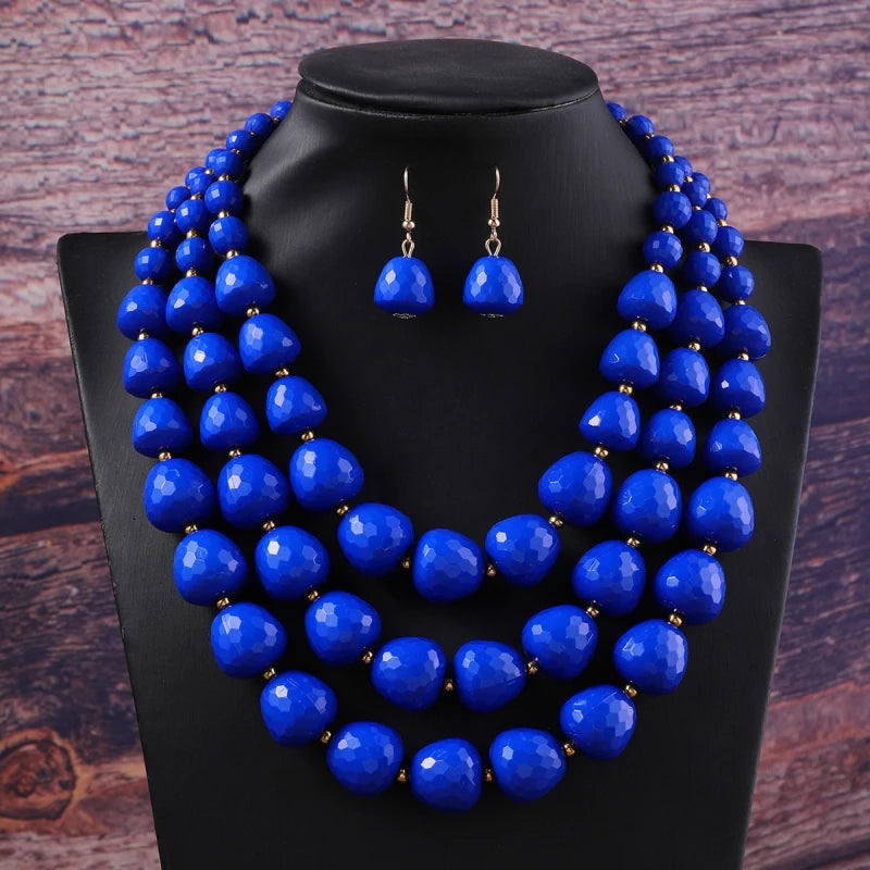 Three Layer Necklace Jewelry Set Party Wedding Bib Beads Necklace Earrings For Women Choker African Necklace Earrings Sets