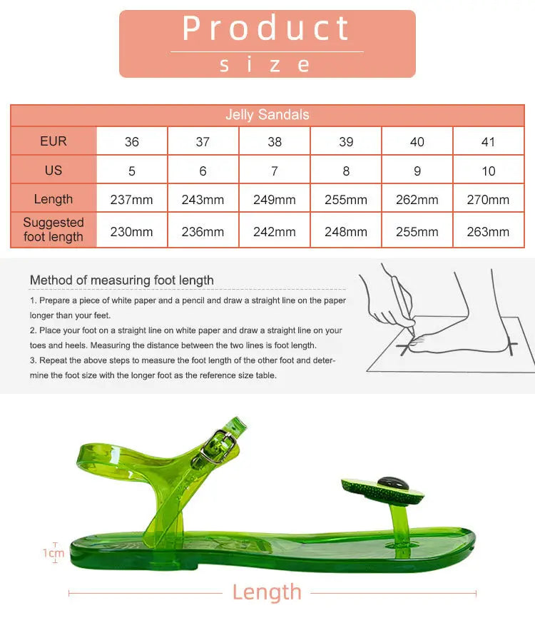 Women Fruit Jelly Sandals PVC Flat Flip-flop Sandal Ladies Summer Outdoor Fashion Non-slip Buckle Strap Beach Shoes Slides