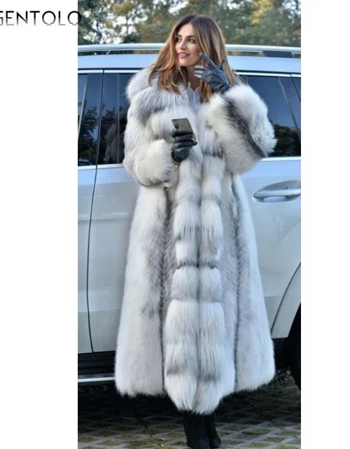 Load image into Gallery viewer, Elegant Women’s X-Long Faux Fur Coat – Hooded Loose Fit Winter Fashion Coat for Large Sizes
