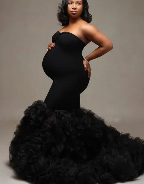 Load image into Gallery viewer, New Maternity Ruffles bottom Dress for photoshoot  Long Maternity Ruffle dresses
