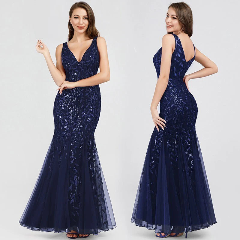 Glamorous Sleeveless V-Neck Tulle Sequin Mermaid Cocktail Dress for Unforgettable Nights