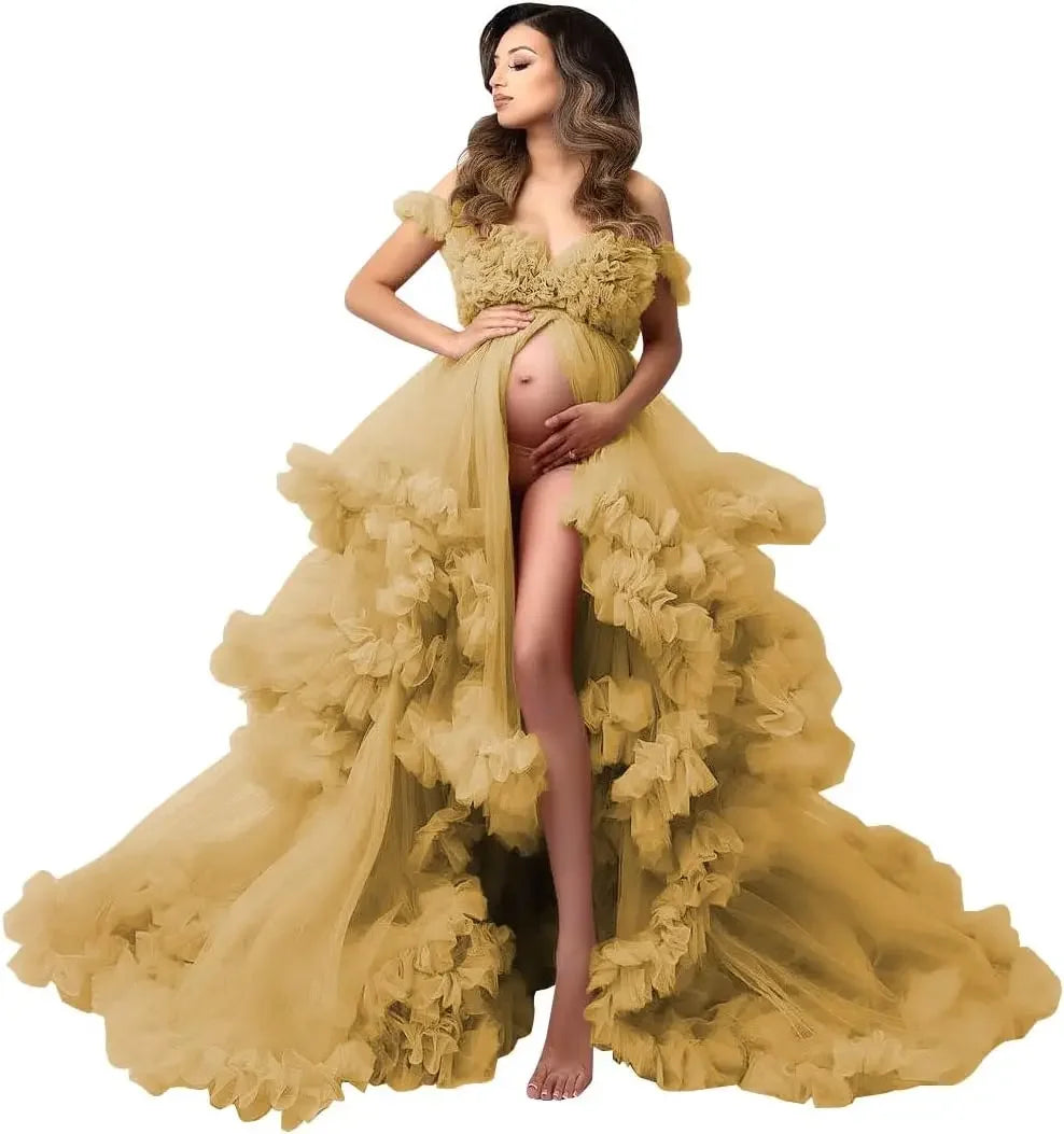 Puffy Ruffles Tulle Maternity Dress for Photoshoots & Baby Showers