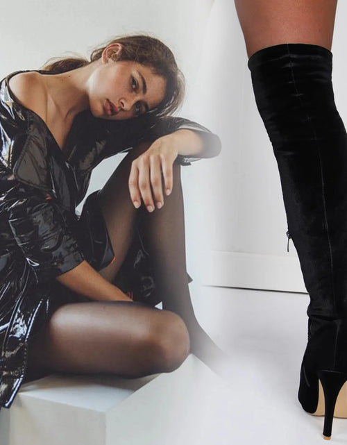 Load image into Gallery viewer, Velvet Elegance: Over-the-Knee Heeled Boots for Sophisticated Glamour
