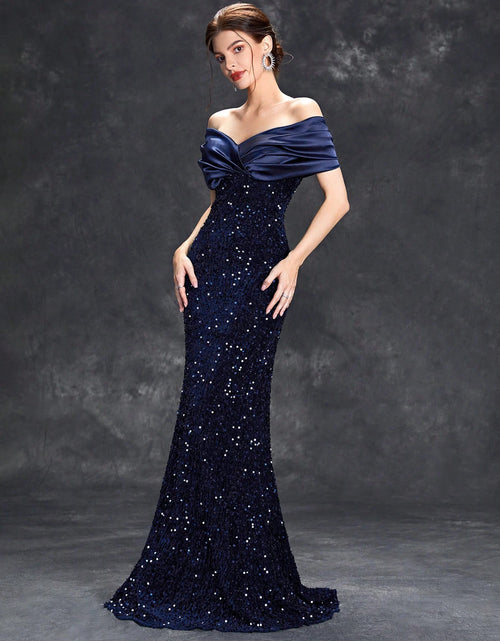 Load image into Gallery viewer, Elegant Velvet Sequin Fishtail Evening Gown – Perfect for Every Occasion
