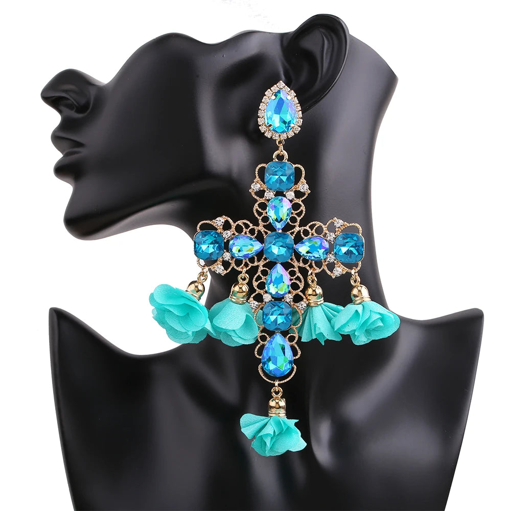 Statement Rhinestone Tassel Drop Earrings – Crystal Dangle Jewelry for Women