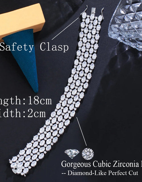 Load image into Gallery viewer, Luxury Sparkly Cubic Zirconia Wide Bridal Bracelet – Elegant Silver Statement Jewelry
