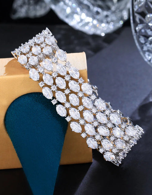 Load image into Gallery viewer, Luxury Sparkly Cubic Zirconia Wide Bridal Bracelet – Elegant Silver Statement Jewelry
