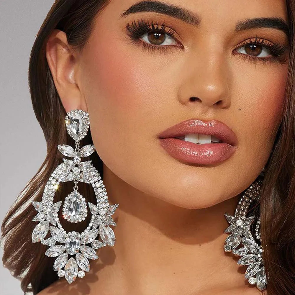 Oversized Rhinestone Statement Earrings – Glamorous Wedding & Party Showstoppers